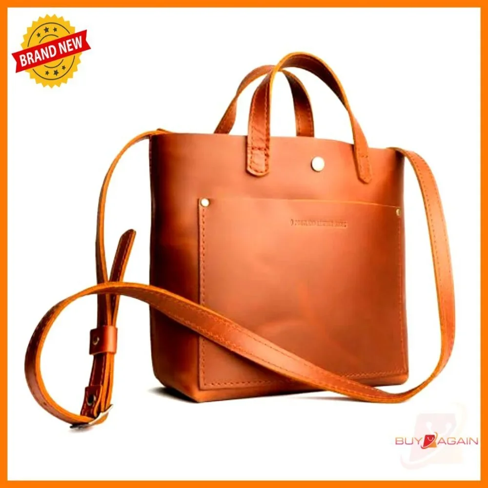 Mini Leather Crossbody Tote Bag with Snap Closure & Outside Pocket - Picture 6 of 7